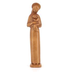 Estatua de la Virgen Madre aureolada, madera clara, 20 cm (Vue de face)