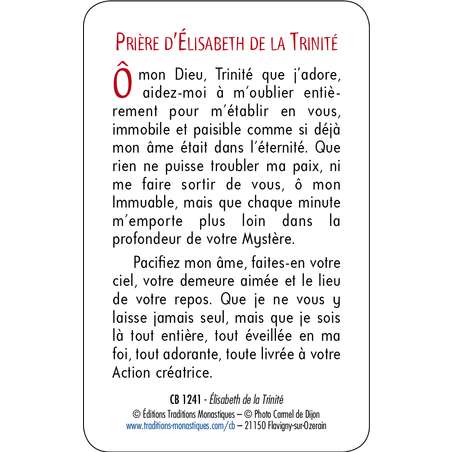 Carte Prière Élisabeth De La Trinité - Vente Produits Religieux