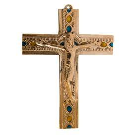 Crucifix en bronze avec Christ vivant - 14,2 cm