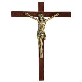 Crucifix en bronze sur bois éxotique - 22 cm