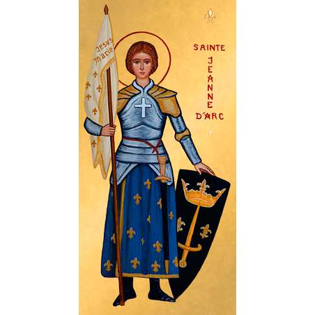 Icon of Saint Joan of Arc with coat of arms - Christian shop